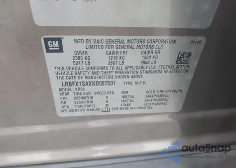 2019 Buick Envision Awd Preferred из США, поврежденный, VIN LRBFX1SAXKD087501